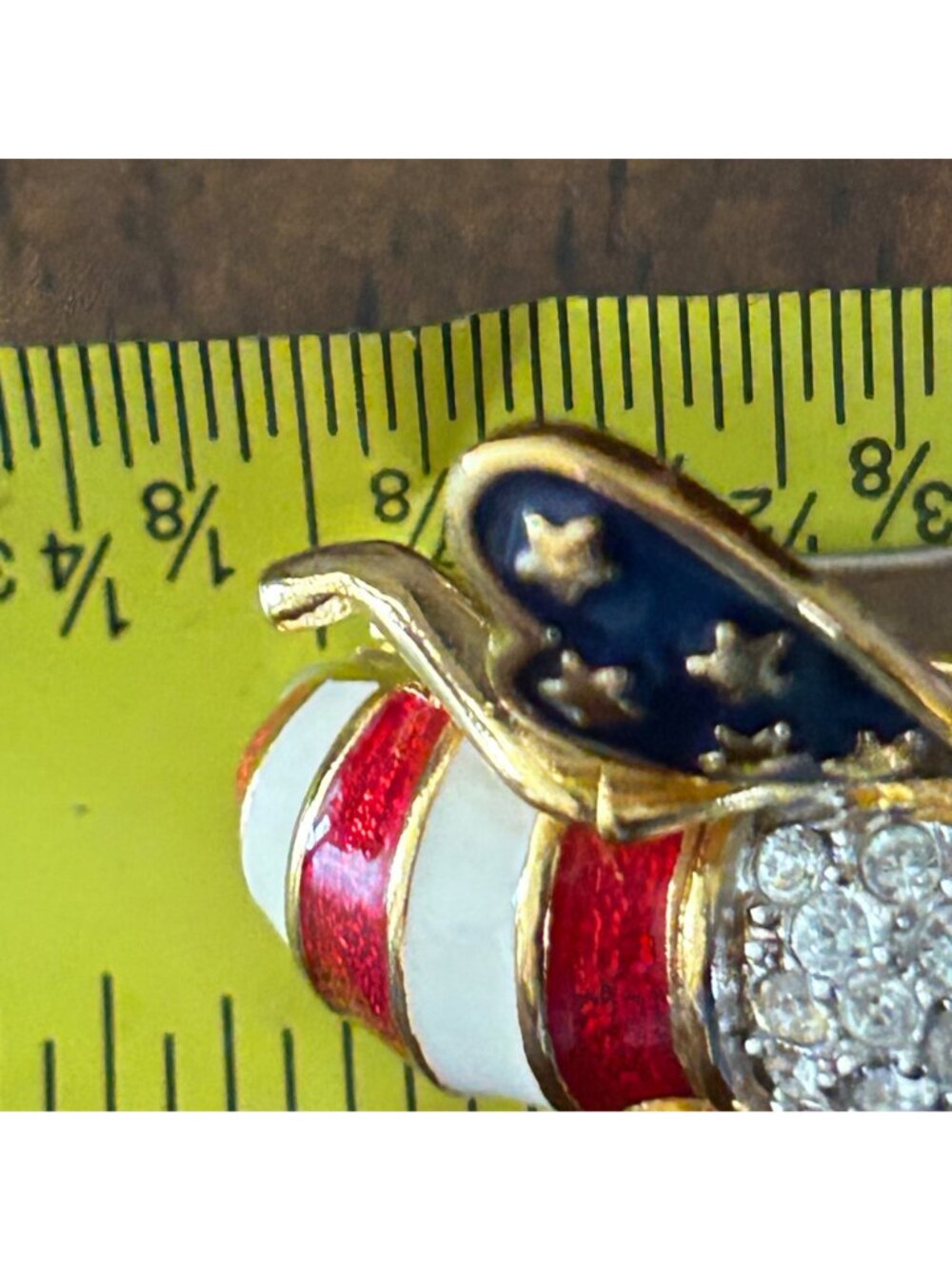 Joan Rivers Patriotic Bee Brooch Stats and Stripes Red White Blue Enamel America - Picture 11 of 12